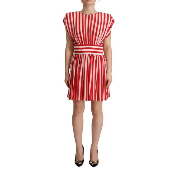 Dolce & Gabbana Red White Stripes Silk Mini A-line Women's Dress